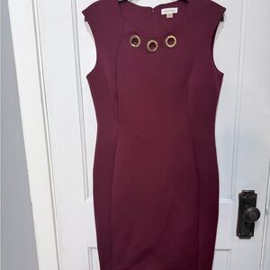 Calvin Klein Burgundy Sheath Dress with Gold Eyelets